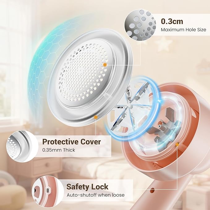 DBC Rechargeable Fabric Shaver and Lint Remover,2.7" Sweater Shaver with 3-Speeds and 6-Leaf Blades, 2hours runtime, 2 Replaceable Blades, Battery Operated,Remove Pilling, Furniture,Fuzz,Lint Ball