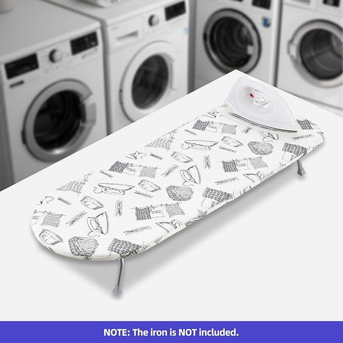 Foldable Ironing Board,13"x35" Folding Tabletop Small Ironing Board with Iron Holder and Wall Mount Space-Saving, White