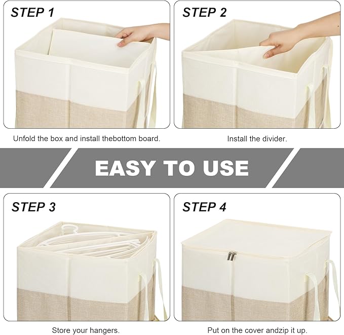 2 Pack Clothes Hanger Organizer Bag with Lid, Rigid Hanger Storage Containers,Hanger Caddy Organizer Box with Handle and Label Window Keep Closet Laundry Rooms Tidy (Beige)