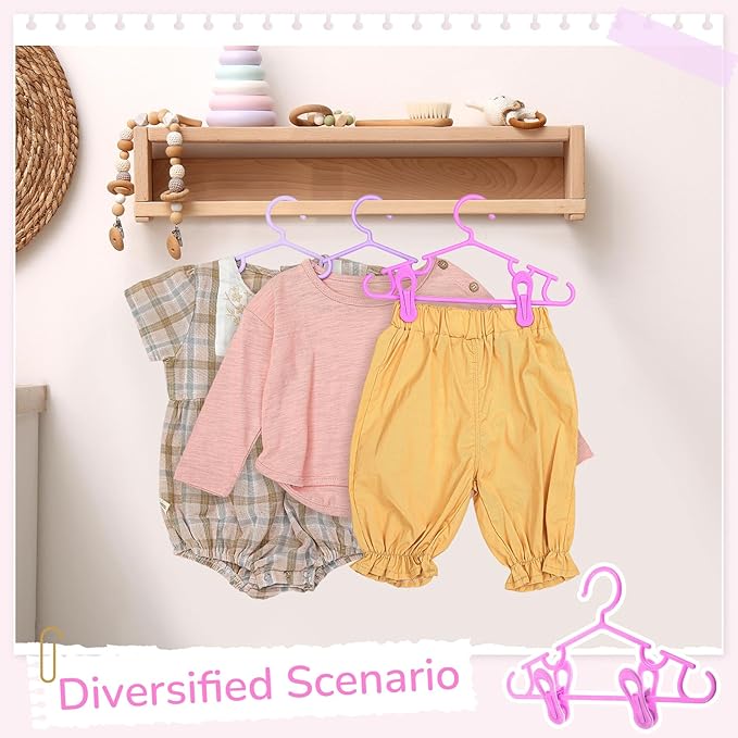 Hsei 5/10/40 Pack Baby Hangers with 10/20/80 Clips, Plastic Kids Pants Hangers for Nursery Closet Top and Bottom Clothes Hanger Set for Newborn Infant Toddler(120 Packs Total,Pink Series,10.6 Inch)
