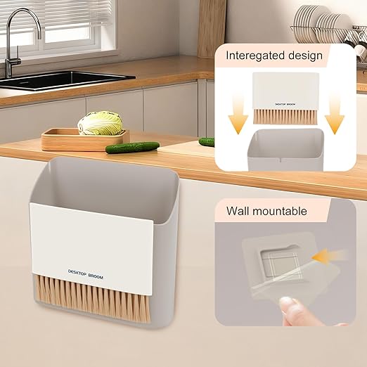 Mini Trash Can Broom Dustpan: Small Hanging Garbage Lint Bin for Laundry Room Office Desk Kitchen Cabinet Door Dorm Table Car RV - Tiny Countertop Bedside Wall Mount Trashcan Brush Dust Pan Set