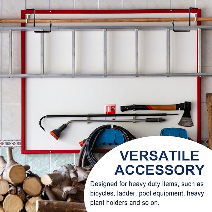 Heavy Duty 8 Pack Vinyl Coated Hooks for Hanging and Organizing, Large Ladder Hooks, Garage Bike and Tool Hanger, Black