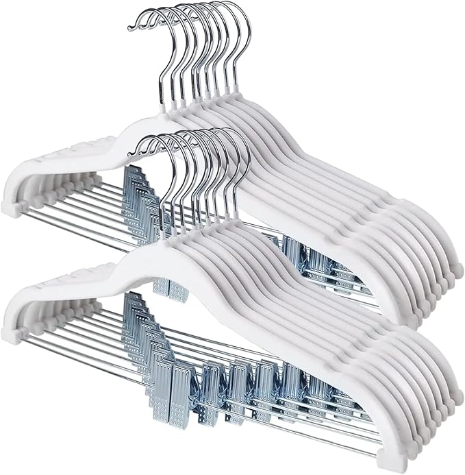 Stormix Pants Hangers, 24 Pack Vevlt Skirt Hanger with Clips, Non-Slip Coat Hangers, Heavy-Duty Clothes Hangers for Shorts, Pants, Skirts, Dresses, Jackets, Coat White