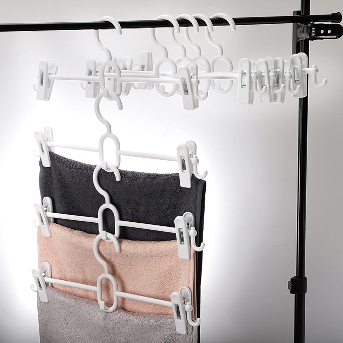 Tosnail 20 Pack Plastic Pants Skirt Hangers, 14 Inch Space Saving Hangers with Clips and Stackable and Strap Hooks, Cascading Hanger Closet Organizer - White