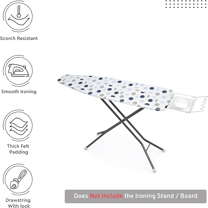 Encasa XO Ironing Board Cover and Pad 49"x18" - Thick 3mm Felt Padding, Drawstring Tightening & Lock, Easy Fit, Scorch & Stain Resistant, Fits Wide Ironing Board - Blue Moon