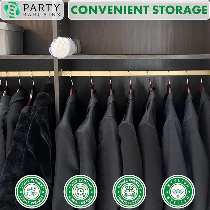 PARTY BARGAINS 40 x 25 Inch Disposable Clear Garment Bags, 50 Pack – Heavy-Duty Plastic Clothes Covers for Suits Dresses Coats, Closet & Travel