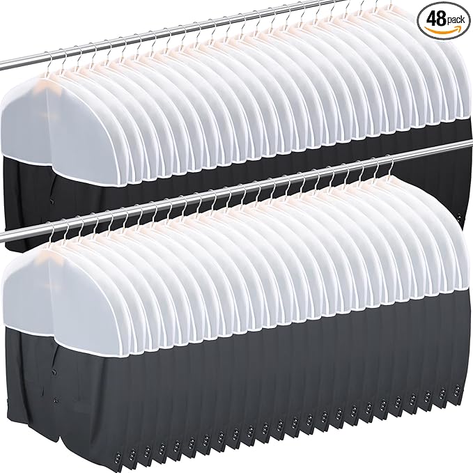 Shoulder Covers for Hanging Clothes, 24x12x2 inch, Pack of 48, Shoulder Cover for Closet Storage, Breathable Clear Plastic Clothes Cover for Hanging T Shirt, Suit, Coat, Jacket, Dress, Gown