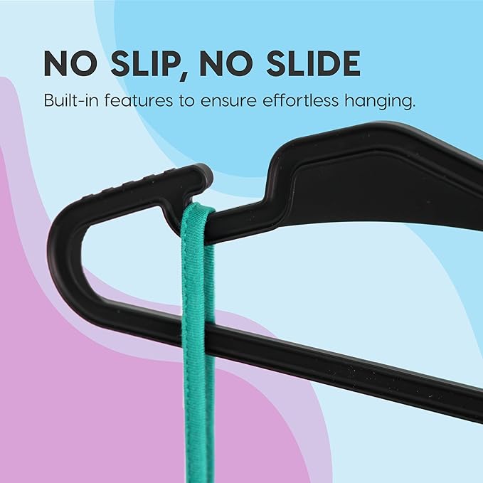 IRIS USA Extra Small Hangers 50 Pack, 11.87" W x 6.75" H, Clothes Hangers with Shoulder Grooves, S- Shaped Design, for Shirt Dress, Durable Flexible, Space Saving Laundry Room Closet Organizer, Black