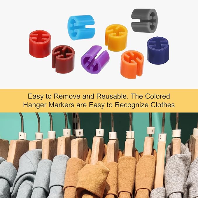 MECCANIXITY Clothes Hanger Markers Blank Tags Fit 3.5mm Rod for Garment Color Coding Red/Purple/Orange/Bright Blue/Brown/Orange Yellow/Dense Blue/Gray 150pcs