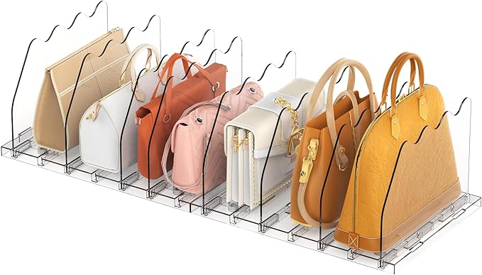 Ronlap Purse Storage Organizer for Closet, Clear Closet Bag Storage Dividers Rack Shelf Purse Dividers for Closet Organization Handbag Separators Closet Purse Organizers and Storage, 2 Pack, Clear