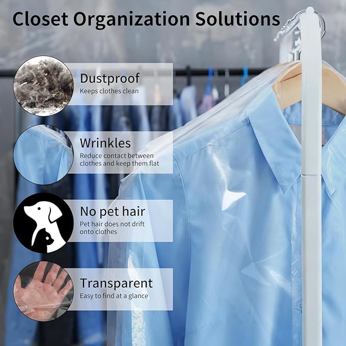 50 Pack Clear Garment Bags Dry Cleaning Bags for Hanging Clothes, 35.4 x 23.6 Inch Plastic Dry Cleaner Bags, Transparent Clothes Covers Dust-Proof Protector Garment Bag for Closet Storage and Laundry