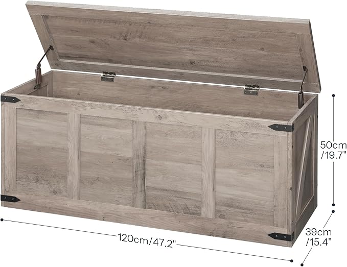 HOOBRO Storage Bench, 47.2”Toy Box Organizer with Safety Hinges, Farmhouse Wooden Storage Chest, for Hallway, Bedroom, Living Room, Greige BG520CW01