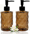 Brown Soap Dispenser, 12oz Black Pump Green Glass Soap Dispenser, Refillable Hand Liquid Dispenser Set, Lotion Dish Dispenser for Modern Home Decor, Bathroom, Kitchen Countertop(2 Pack)