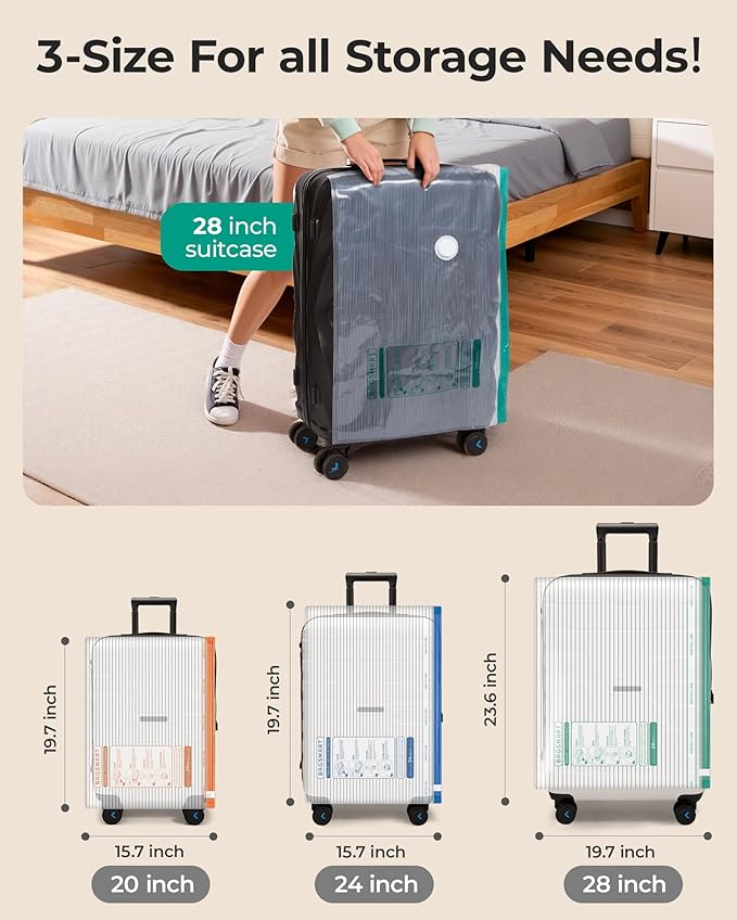 BAGSMART Vacuum Storage Bags for Travel with Rechargeable Air Pump, Portable Space Saver Bags for Travel & Home, Vacuum Compression Seal Bag for Clothing, Blanket, 12 Pack Khaki Brown