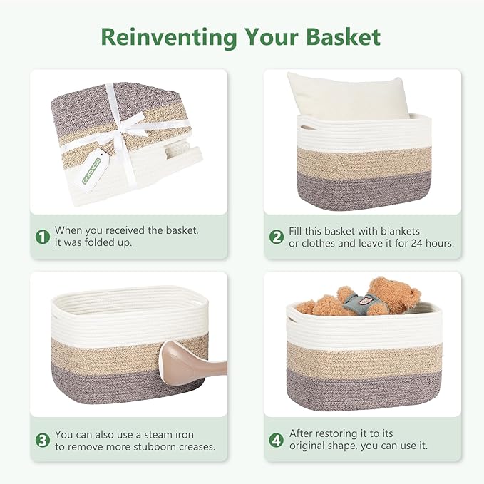 Cotton Rope Storage Basket, 15x10x9 Inches, Woven Basket for Shelves, Clothes, Towels, Books, and Laundry, White (1 Pack)