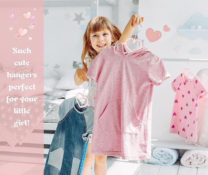 GOSCHE Kids Velvet Hangers (12.8 Inch - 50 Pack), Non-Slip Baby Clothes Hangers for Closet, Ultra Slim Space Saving Children Hanger, 360Degree Swivel-Hook, Infant/Toddler Hangers, Dark Pink