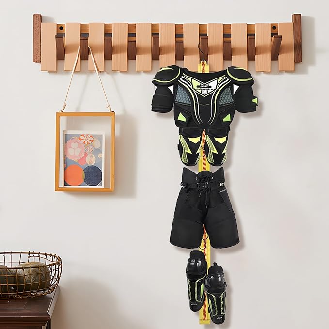 Hockey Hanger Portable Hanging Dryig Rack Hockey Gifts for Home and Outdoor Using in Ice Hockey Skating Football Camping Fishing 5 Hooks (Yellow)