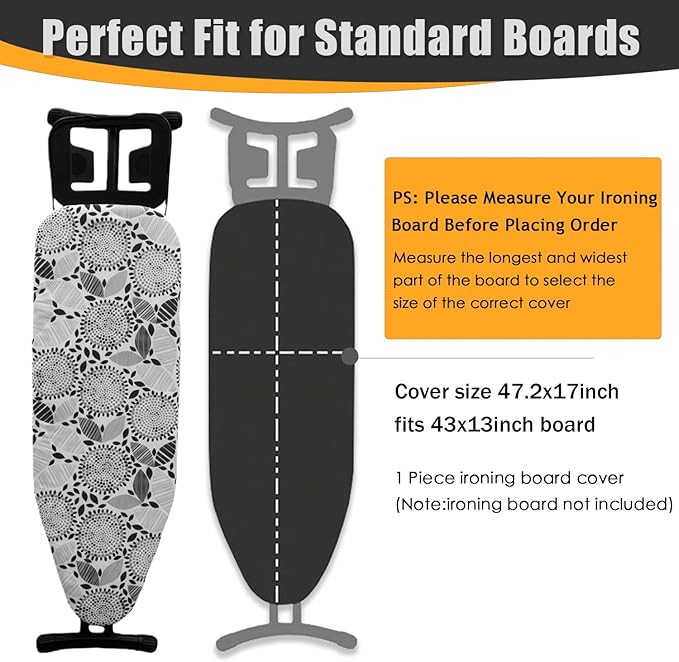 Ironing Board Cover and Pad, Sewn-in Thick Feltpads, Elastic Edge,13"x43"Scorch & Stain-Resistant Replacement Ironing Board Cover, Fits Standard Ironing Boards, Durability & Easy to Install