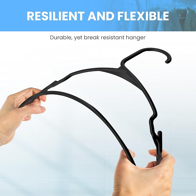 Simple Deluxe 50 Pack Plastic Hangers, Slim Space Saving Clothes Hangers for Closet Organization, Heavy Duty Coat Hanger for Pants, Suit, Shirts, Sweater, Black