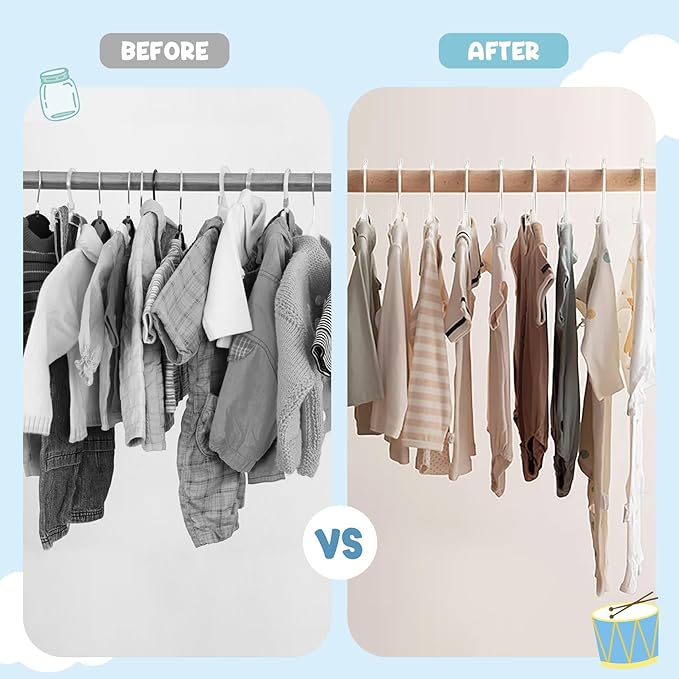 50 Pack Kids Hangers for Nursery Closet, Adjustable Non-Slip Toddler Baby Hangers with Windproof Buckle, 11-14" Infant Child Plastic Clothes Pant Hanger for Boys Girls Newborn Adult, White