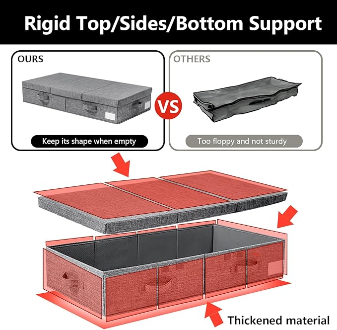 Modern Grey Under Bed Storage Boxes, 2 Pack, 33.1 x 16.1 x 6 Inch, Large Capacity, Durable, Collapsible, Water Resistant