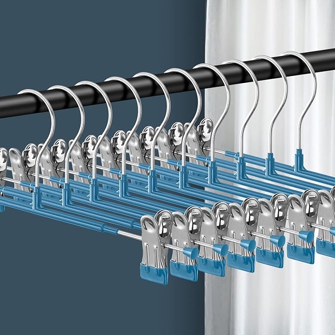 20 Pack 12Inch Heavy Duty Pants Skirt Hangers with Clips,Metal Trousers Hanger for Jeans Black Non Slip Women Shorts Hangers Saving Space Clothing Hanger for Adult,Men,Children,Kid,Baby