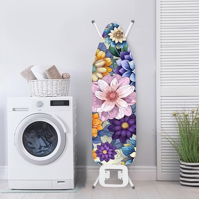 Flashideas Hippie Flower Iron Board Cover Standard Size Ironing Board Cover with Elastic Edges Home Decoration Table Top Ironing Board Cover and Pad 15x54