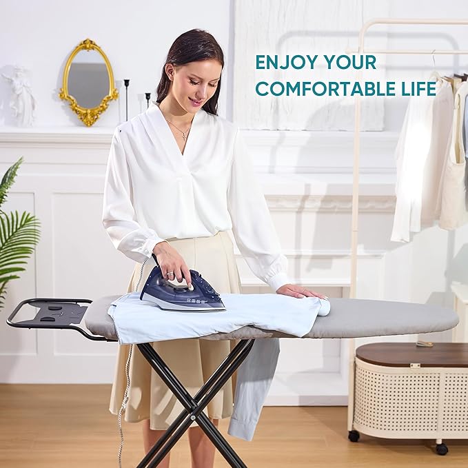 Ironing Board 13" X 43" W/Height Adjustable,Safety Iron Rest,Extra Heavy Cover,Heat & Scorch Resistant Fabric, Anti-Skid Feet,Easy to Fold