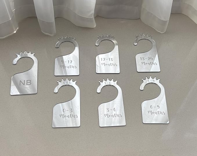 Baby Closet Dividers,Set of 7 Acrylic Mirror Baby Clothes Organizers for Wardrobe Closet Home Nursery from Newborn to 24 Months (Silver Mirror, Model 2)