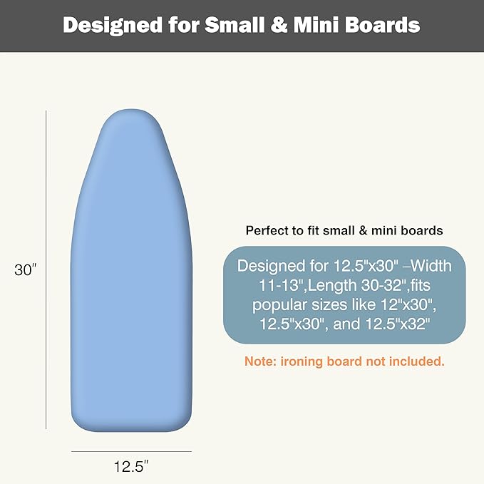 Small Ironing Board Cover and Pad 12.5"x30" Small Iron Board Cover with Padding, Tabletop Mini Ironing Board Cover and Pad Small Size, Cotton Canvas, Heat Resistant, Drawstring Closure Blue