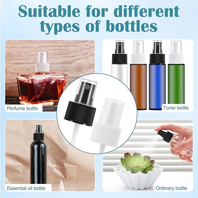 24 Pack Spray Bottle Top, Spray Bottle Nozzle Replacement, 24/410 Fine Mist Spray Caps with 5.9" Dip Tube, Plastic Sprayer Pump for Toners and Essential Oil Bottles, Home, Kitchen Black,White