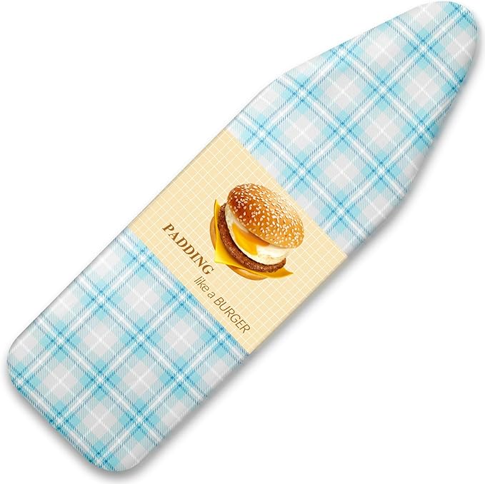 BNDX 15"x54" Ironing Board Cover – Aqua Plaid Design, Thick Padding with 2" Elastic Edge & Dual Buckles, Durable, Scorch & Stain Resistant