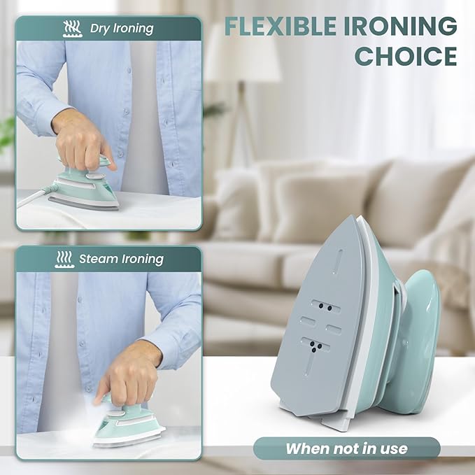 Mini Travel Steam Iron for Clothes with Dual Voltage, Temperature Control, Non-Stick Soleplate and Cord Storage, Ideal for Sewing, Quilting and Handcraft