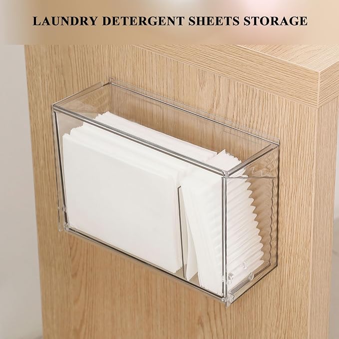 2 Pack Clear Dishwasher Detergent Pod Holder for Under Sink, Adhesive Cabinet Door Storage and Organizer for Kitchen and Bathroom, Plastic Laundry Pods Dispenser Box