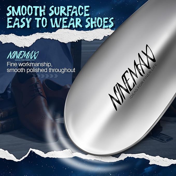 NINEMAX Shoe Horn Long Handle for Seniors Men Women, Metal Long Shoehorn Boot Horn 16.5'', Small Travel Shoe Spoon Helper for Kids 7.5'' and 4''