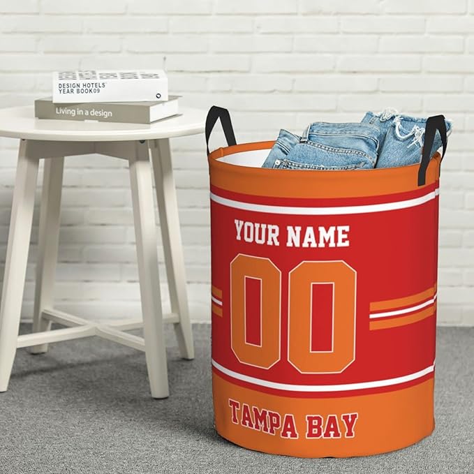 Custom Tampa Bay Laundry Hamper Personalized Laundry Basket Customized Name And Number Collapsible Storage Basket for Bedroom Bathroom Living Room Gifts