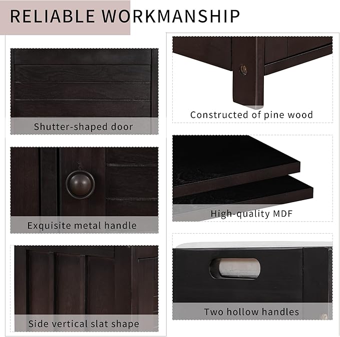 SOFTSEA Storage Bench with 3 Shutter Shaped Doors, Wooden Shoe Bench with Removable Cushion and Hidden Storage Space, Espresso