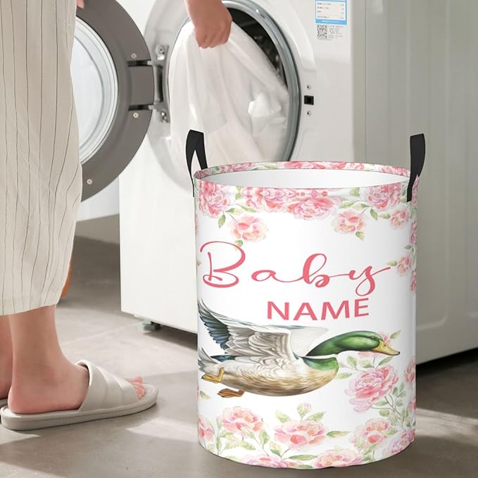 Personalized Mallard Duck Laundry Basket For Baby Kids Boys Girls Adult Custom Hamper Basket With Name For Bathroom Bedrooms Collapsible Baby Laundry Basket, Dirty Clothes Hamper With Handles