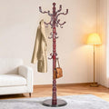 73" Wooden Coat Rack Freestanding, Coat Rack Stand With 18 Hooks And Round Solid Wood Base，Adjustable Height, Easy To Assemble For Entrance Hallway Office Living Room Bedroom