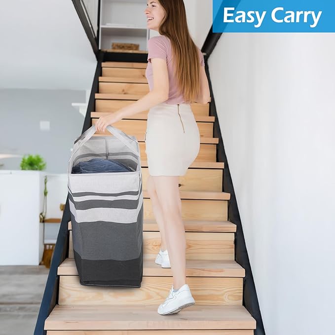 4 Pcs 75L Large Laundry Basket Hamper, Freestanding Waterproof Clothes Organizer with Handles for Bedroom Bathroom Dorm Family, Grey