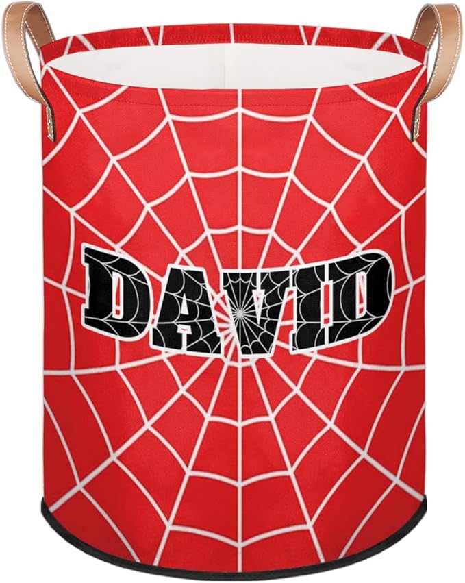 Spider Wed Personalized-Laundry-Hamper-Basket for Kids Custom Name Collapsible Storage Organizer Bin Dirty Clothes Toys Hamper for Boys Nursery in Laundry, Bedroom, Bathroom Blue Red