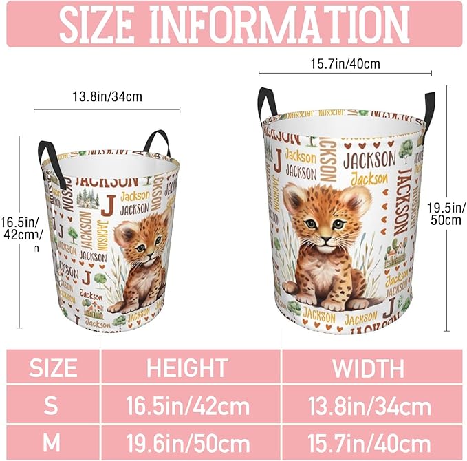 Tiger Laundry Basket,Custom Laundry Hamper with Name,Personalized Tiger Gifts for Boys Girls,Customize Collapsible Laundry Basket for Bedroom Bathroom,M-19.5"X 15.7"