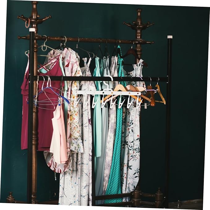 Foldable Windproof Clips Drying Rack for Socks and Underwear, Portable Plastic Hanger with 8 Clips for Laundry and Travel, White