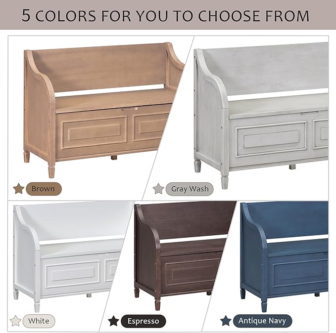 Bellemave Storage Bench with Safety Hinge Wooden Entryway Benches with Shoe Cabinets Under Seat Multifunctional Storage Bench for Entryway, Foyer or a Mudroom (Espresso + Beige)