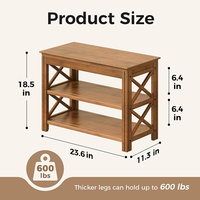 Bamworld Shoe Rack Bench with Storage 3 Tier Bamboo Shoe Bench Entryway Rustic Entryway Bench (X-Brown, 23.6 Inch