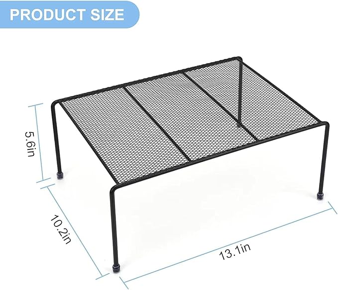 Set of 2 Mesh Kitchen Shelves Cabinet Storage Shelf Rack (13.1 x 10.2 Inch) ，Kitchen Bathroom Pantry Cupboard Desk Home Office, Fridge, Cabinet, Bathroom Cupboard, Non-slip Plastic Feet (2, Black)
