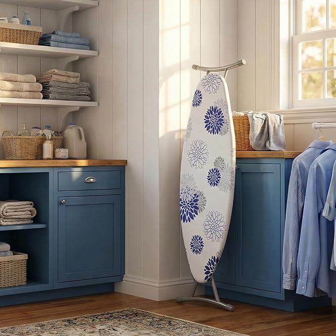 SheeChung Ironing Board Cover and Pad 15" x 49",Iron Board Cover with Elastic Edge & Adjustable Fastener,Cotton Covers Resist Scorching and Staining Extra Thick Padding,Silicone Coating,Dahlia