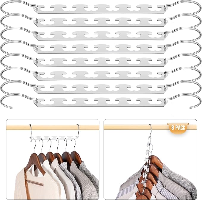 HOUSE DAY Closet Organizers and Storage Magic Hangers Stainless Steel Space Saving Hangers Upgraded Sturdy Drop Down Hanger Clothes Hangers Space Saving College Dorm Room Essentials 8PACK