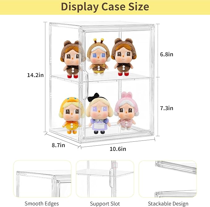 Acrylic Display Case with Removable Shelf Compatible with Labubu POP MART 2 Tier Figure Display Case for Collectibles Cosmetic Clear Acrylic Box