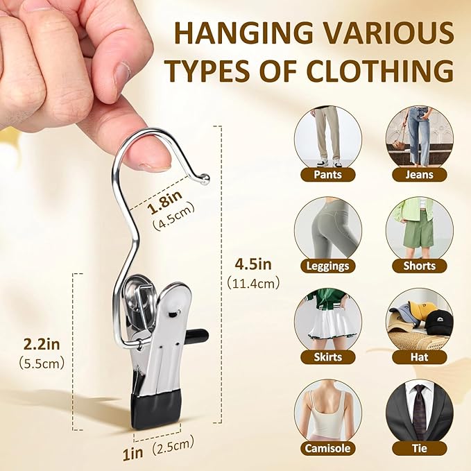 20 Pack Pants Hangers for Closet, Leggings Organizer Metal Clips with Rubber Coated, Holds Pants, Hat, Space Saving Closet Organizers and Storage
